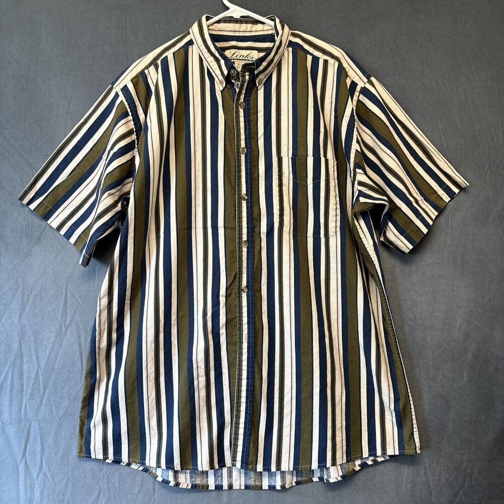 Links Edition Shirt Men's XL Striped Button Up Short Sleeve Casual Grandpacore